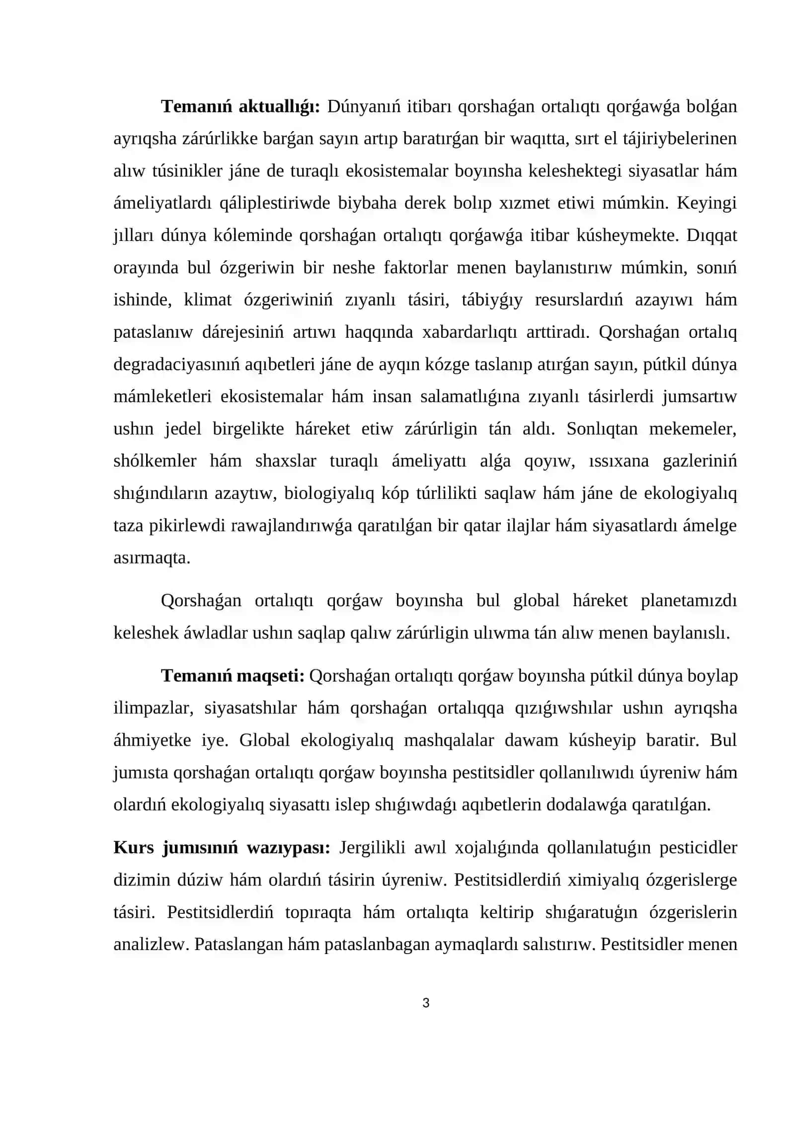 Topıraq ham qorshaǵan ortalıqtıń pesticidler menen pataslanıwı. Rekultivaciyalaw hám qorǵaw ilajlerı 3