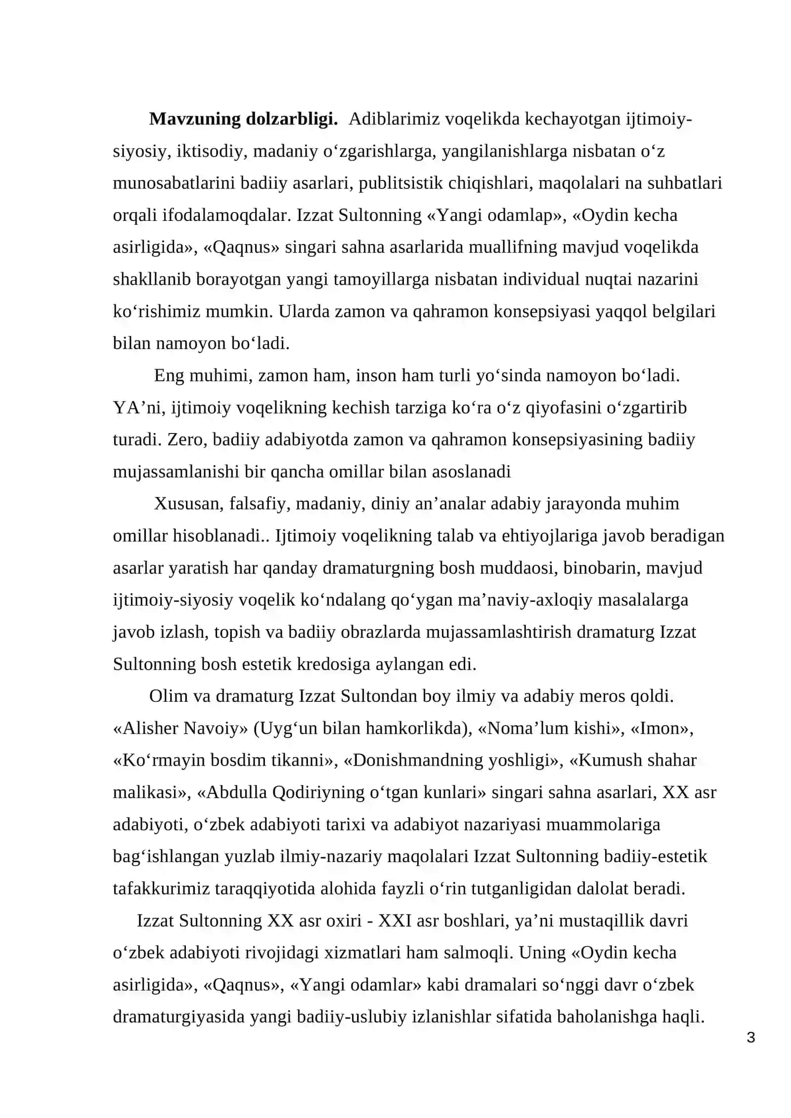 Izzat Sulton dramaturgiyasida zamon va qahramon talqini 3