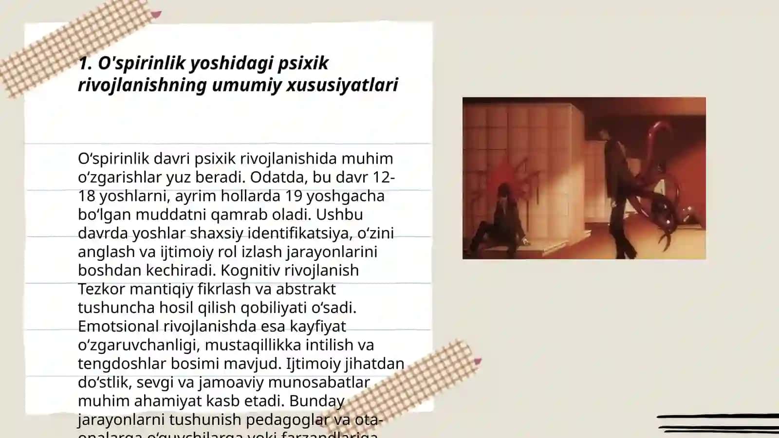 O’spirinlik davrida psixologik rivojlanishning o’ziga xosligi(Psixik jarayonlarni rivojlanishi,emotsional holati) 3