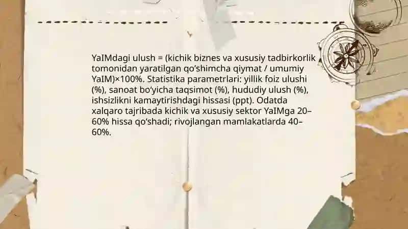 Kichik biznes va xususiy tadbirkorlikning statistik jihatdan iqtisodiyotdagi oʻrni 3