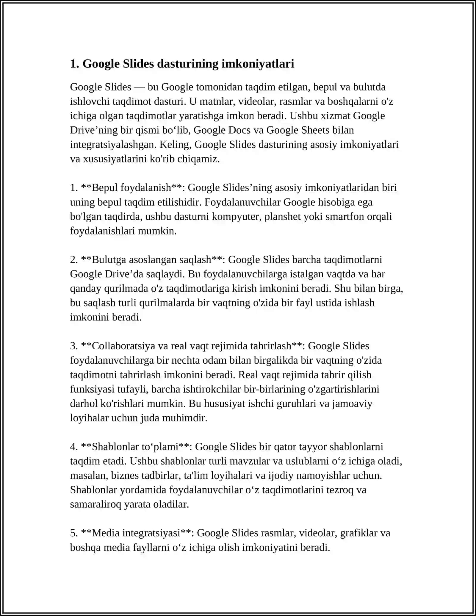 GOOGLE SLIDES DASTURIDA ZAMONAVIY TAQDIMOT YARATISH 3