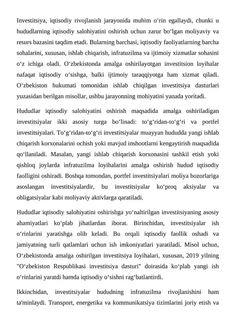 Hududlar iqtisodiy salohiyatini oshirishga yo'naltirilgan investitsiyalar 3