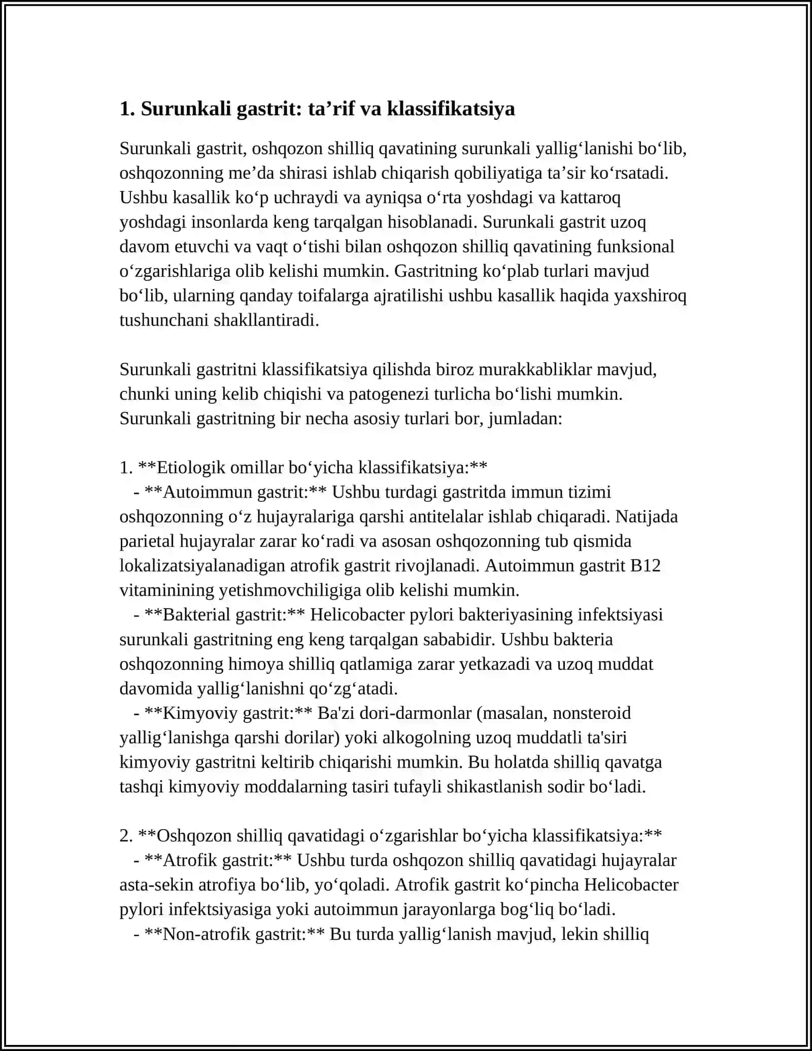 SURUNKALI GASTRIT ETIALOGIYA PATOGENEZ KLINIKA DIAGNOSTIKA DAVOLASH ASORATLARI 3