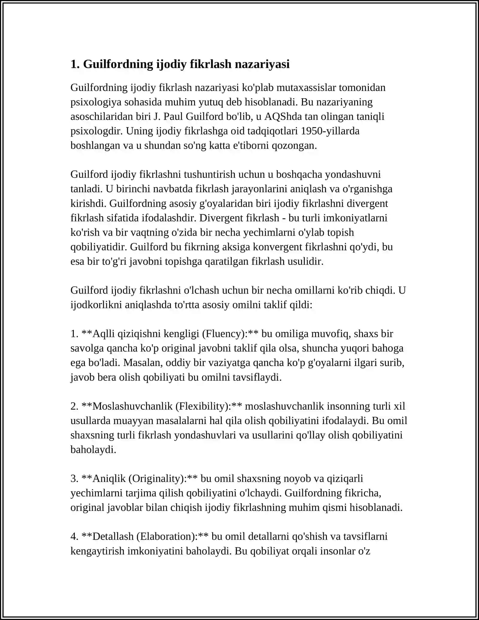GUILFORDNING KREATIVLIKKA OID YONDASHUVLARI 3