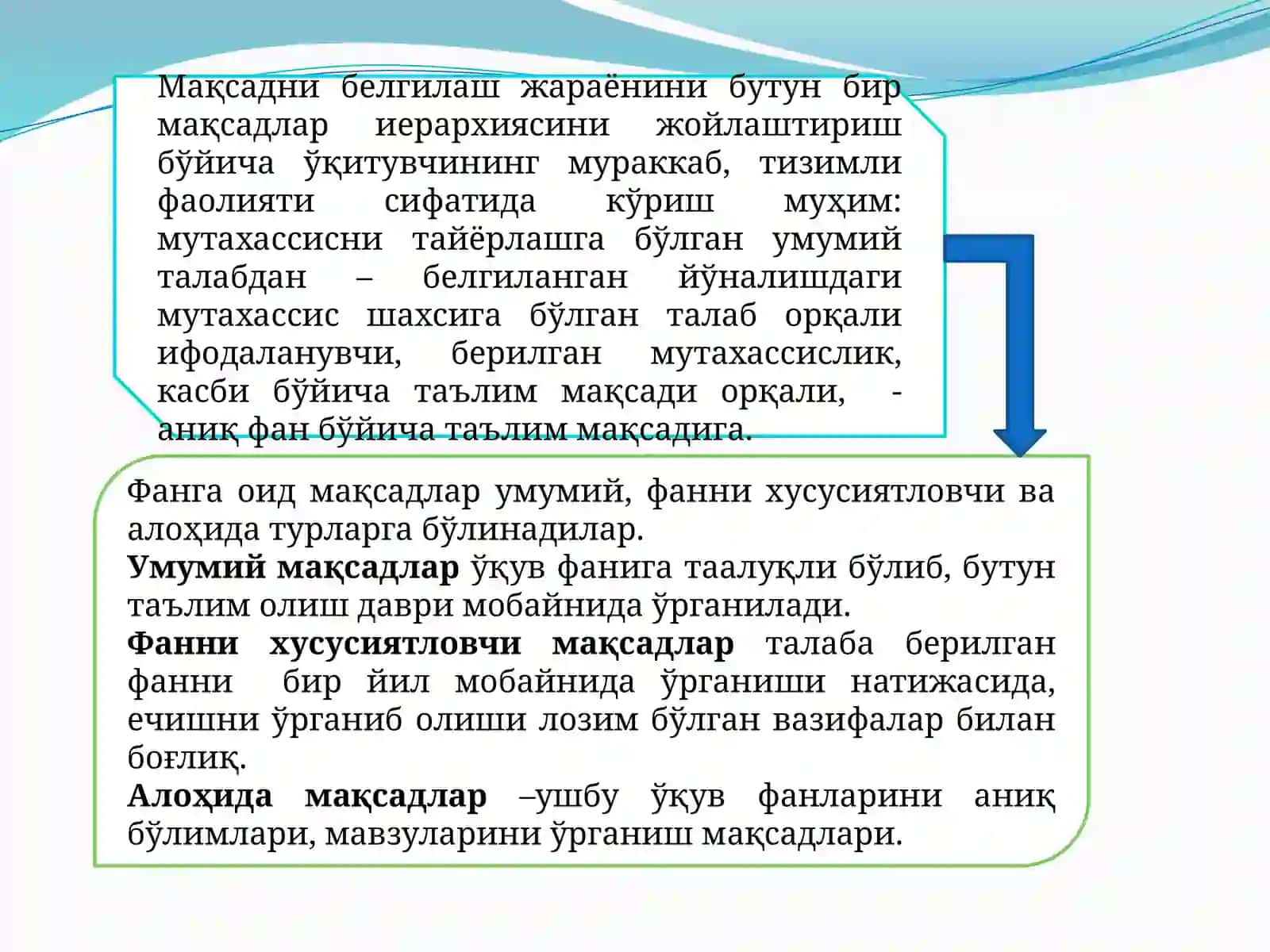 Махсусфанларни ўқитишдаўқувмақсадларини белгилашнинг муҳимлиги 3