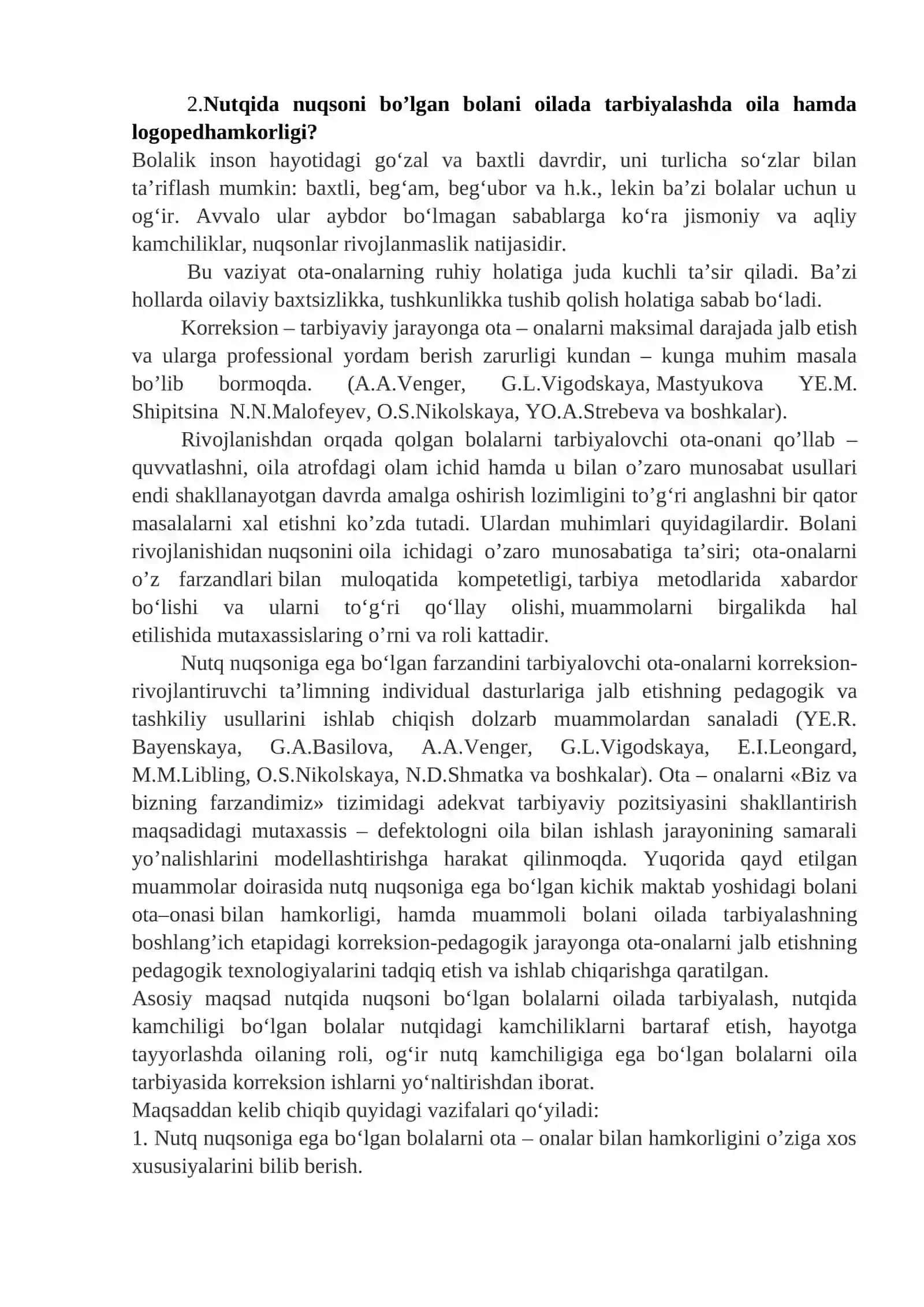 Nutqida nuqsoni bo’lgan bolalarni oilada tarbiyalash fanidan oraliq nazorat topshiriqlari 3