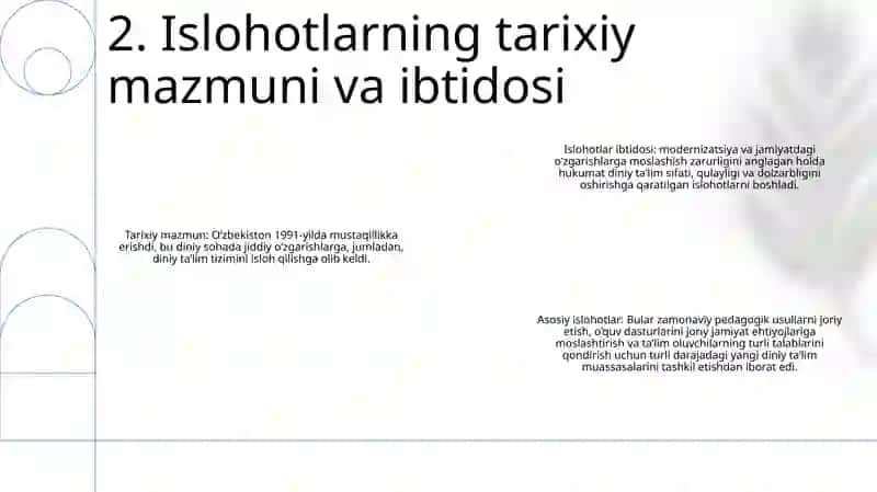Oʻzbekistonda Mustaqillik Yillarida Diniy TaʼLim Tizimida Amalga Oshirilgan Islohotlar 3