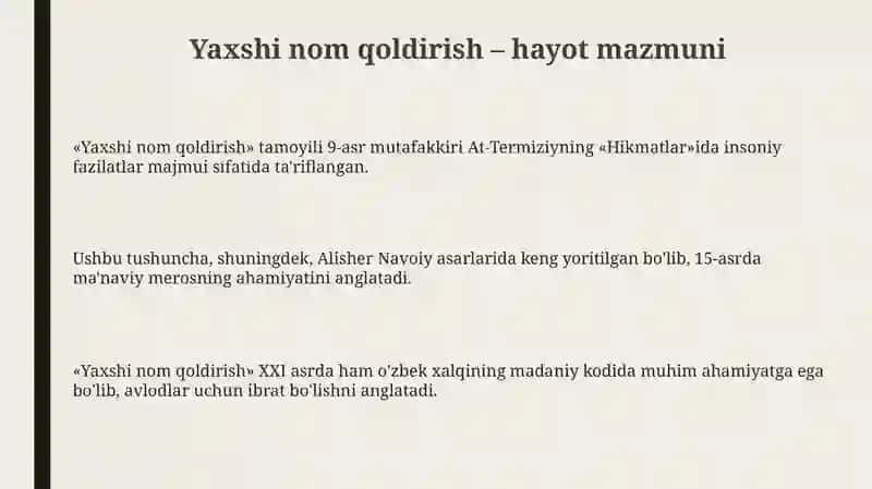 Yaxshi nom qoldirish – hayot mazmuni 3