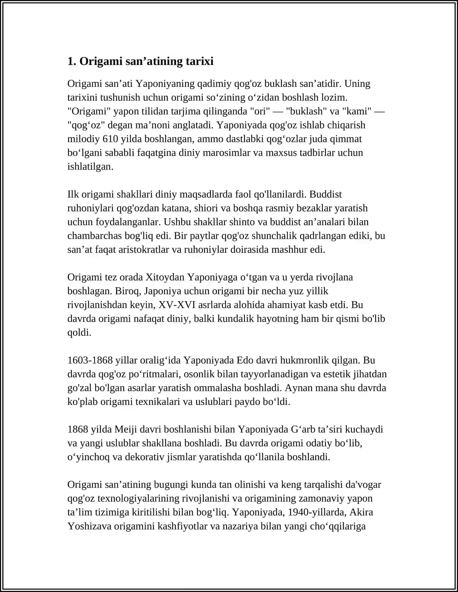 MUSTAQIL ISH Mavzu: ORIGAMI SANATINING KELIB CHIQISHI 3
