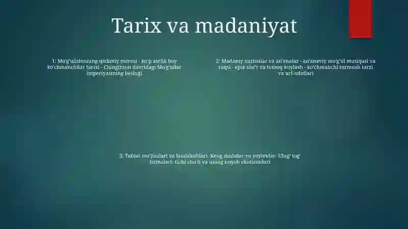 9A-Sinf OʻQuvvchisi Davronov OʻKtamning Gegrafiyadan Mangoliya Mavzusidan Loyihasi 3