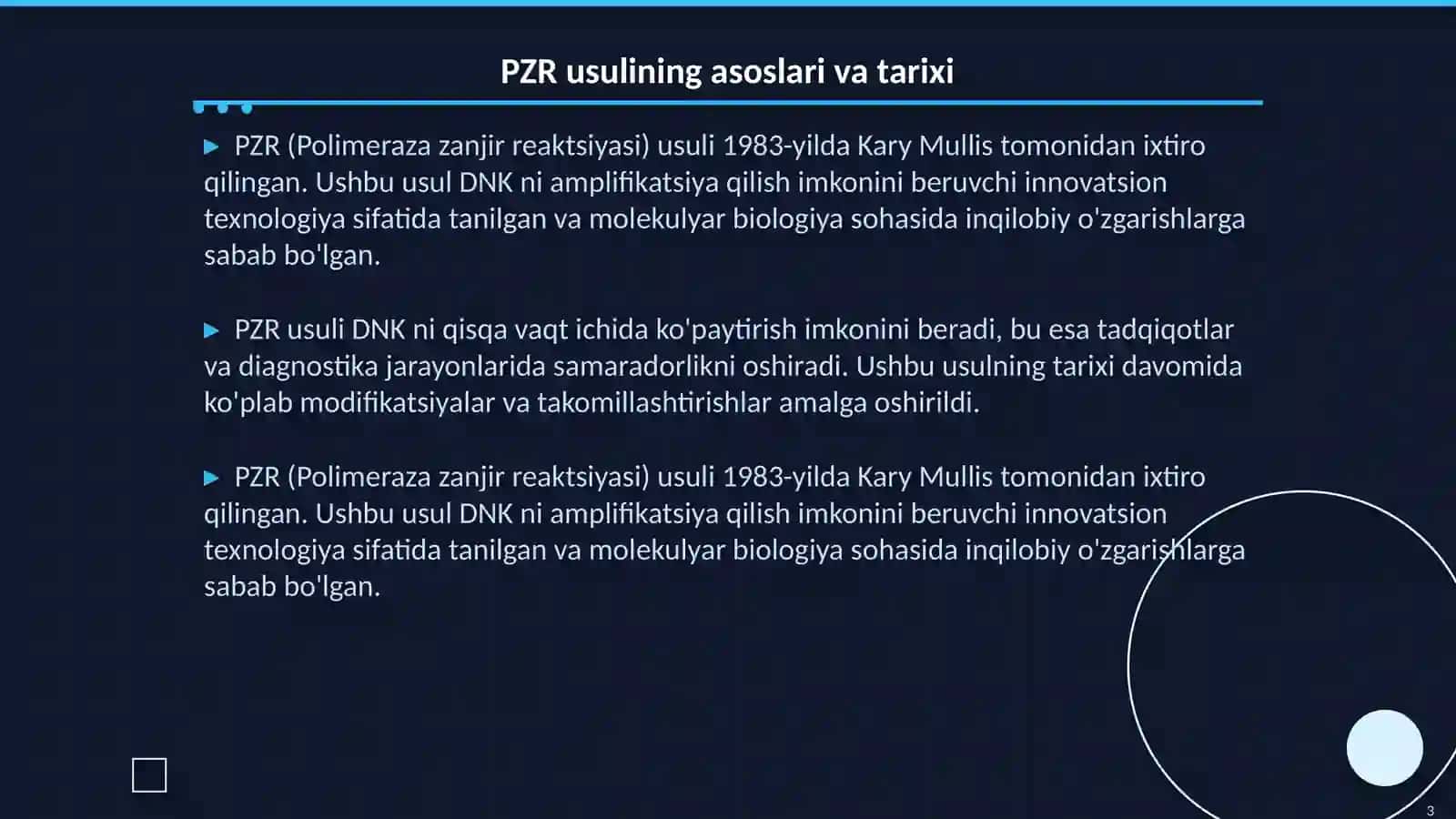 Molekulyar biologiya sohasida PZR usuli va uning fani rivojidagi yutuqlari 3
