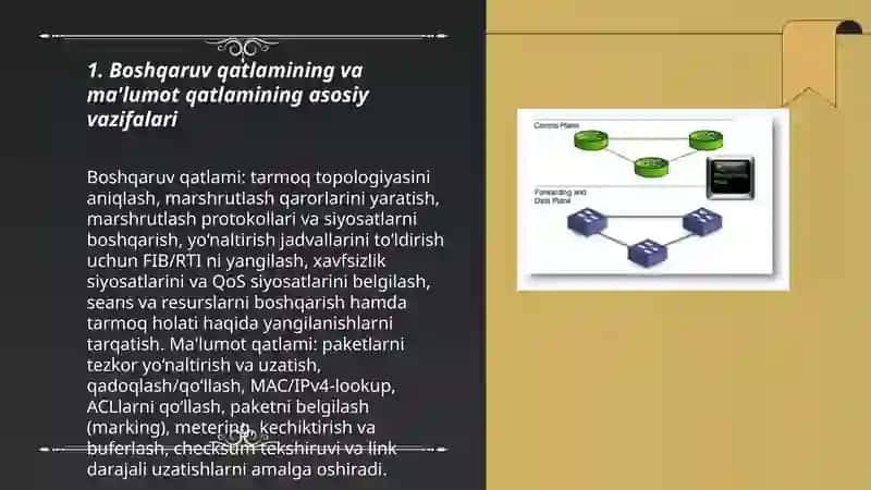 Boshqaruv maydoni (Control Plane va Data Plane) o‘rtasidagi asosiy farqlar 3