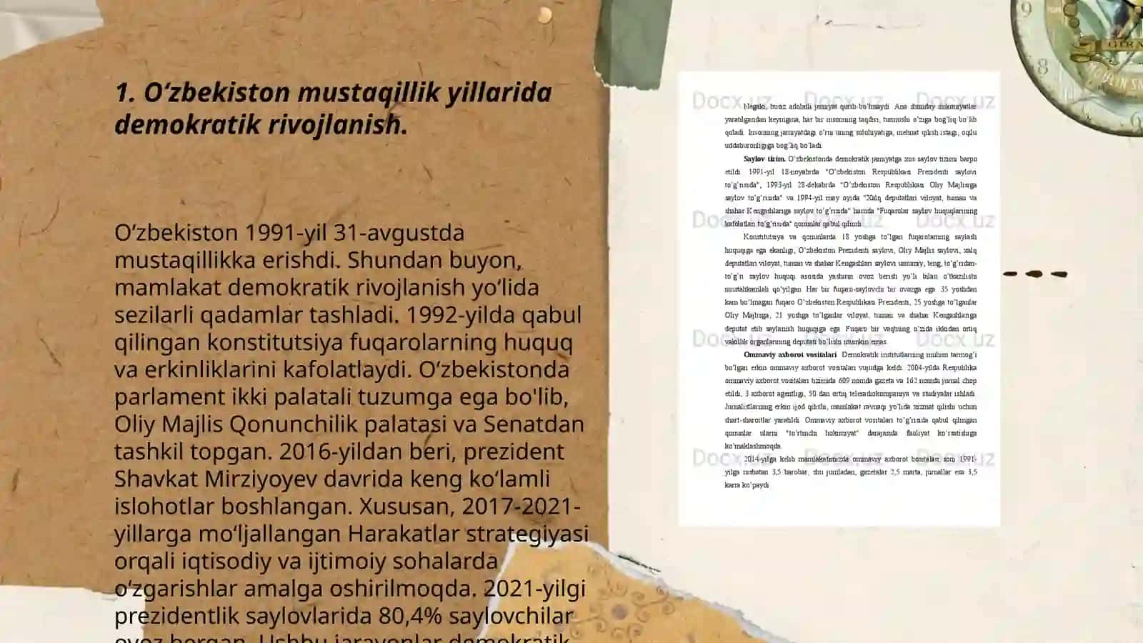 Oʻzbekiston demokratik, fuqarolik jamiyati asoslarining shakllanishi, amalga oshirilgan siyosiy islohatlar 3