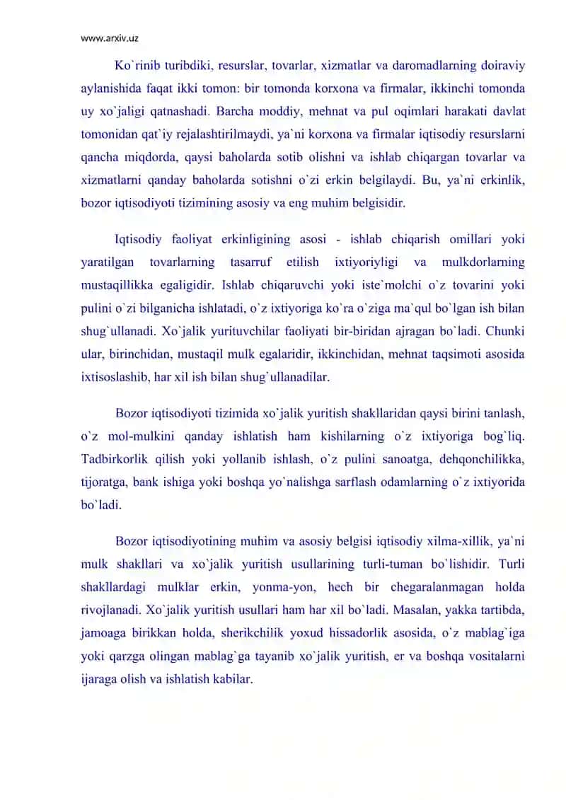 Bozor iqtisodiyoti tushunchasi va uning mohiyati | Kurs ishi | Iqtisodiyot 3