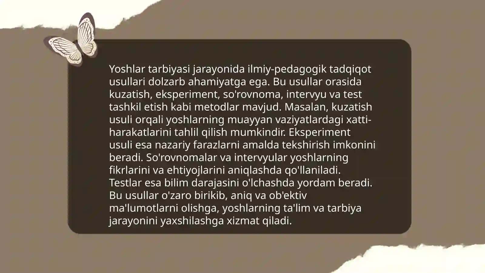 Yoshlar talim tarbiyasi muammolarini tadqiq etishning ilmiy pedagogik metodlari 3