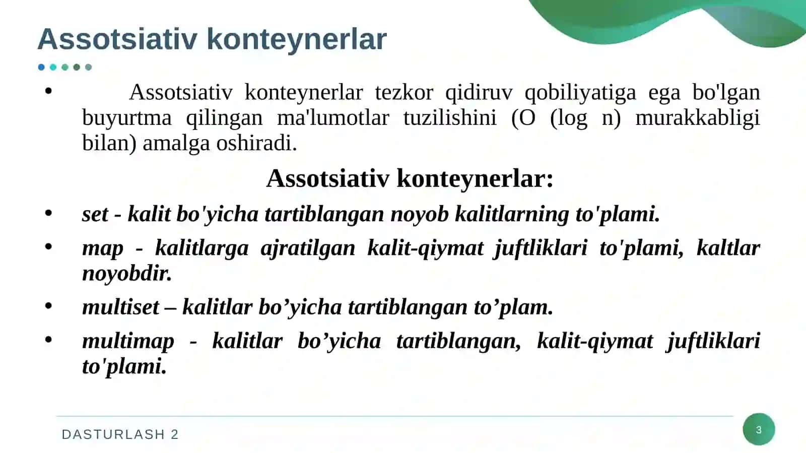 Assotsiativ va tartiblanmagan assosiativ konteynerlar 3