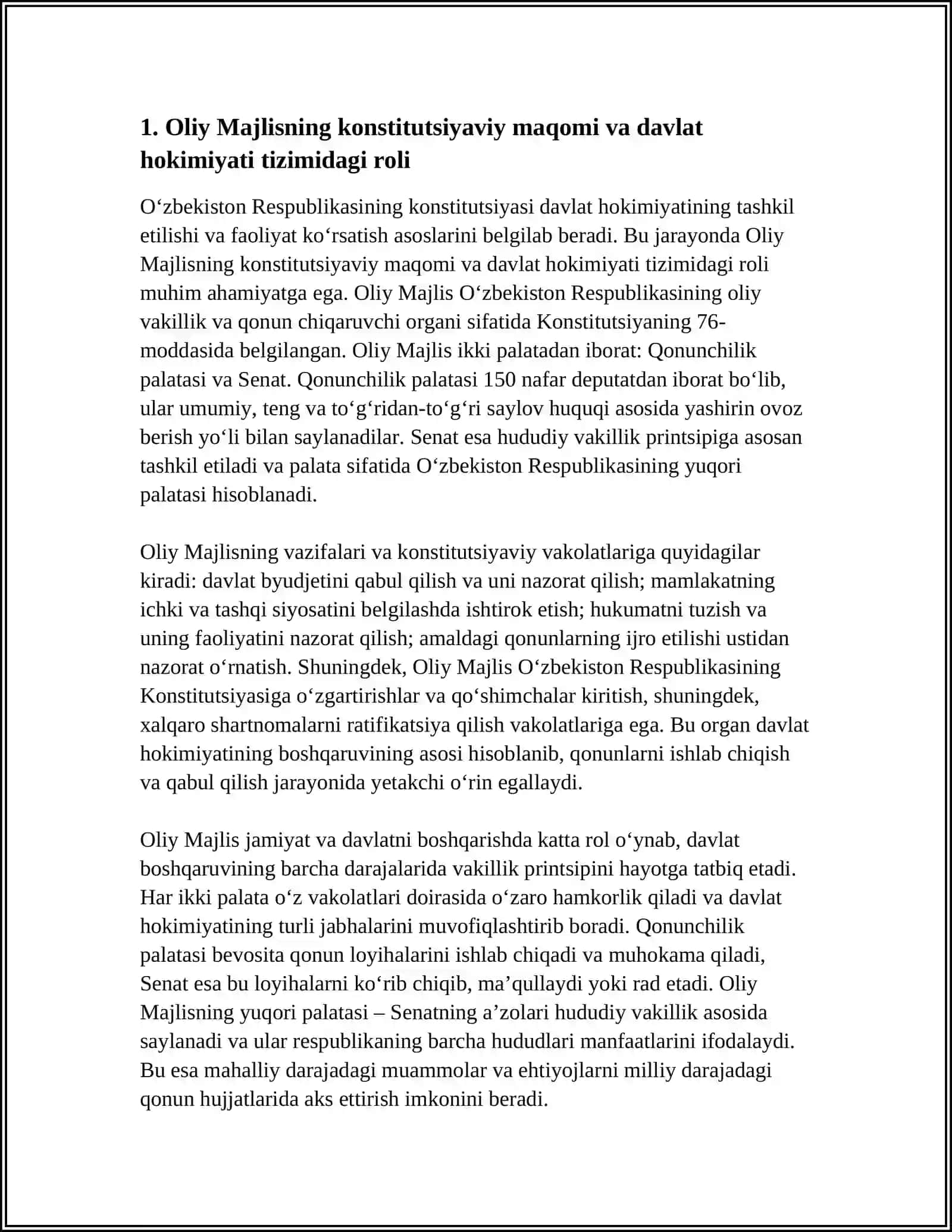 Oliy Majlis va Prezident institutining konstitutsiyaviy asoslari 3