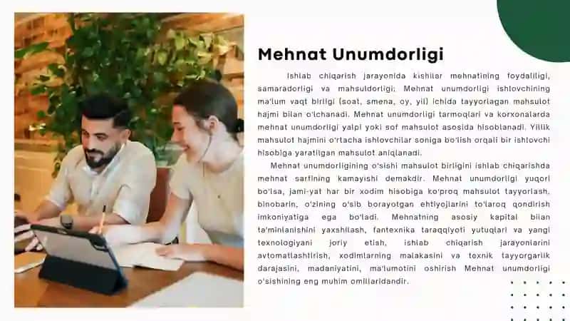 Mehnat unumdorligi: Mehnat unumdorligi: tushunchasi, omillari va zahiralari 3