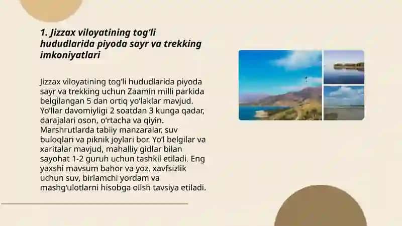 Jizzax viloyatining tog‘li hududlarida rekreatsiya imkoniyatlari 3