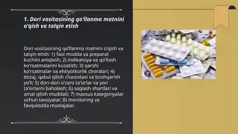 Dori vositalari yo'riqnomalari bilan ishlash talabalari 3