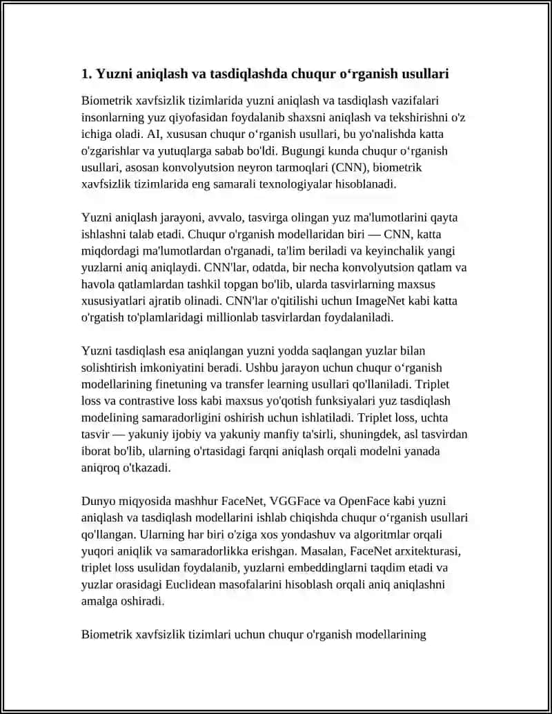 BIOMETRIK XAVFSIZLIK TIZIMLARIGA AI QOʻLLANILISHI 3