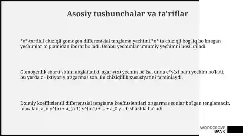 Ŏzgarmas koeffitsiyentli chiziqli bir jinsli yuqori tartibli defferensial tenglamalar 3