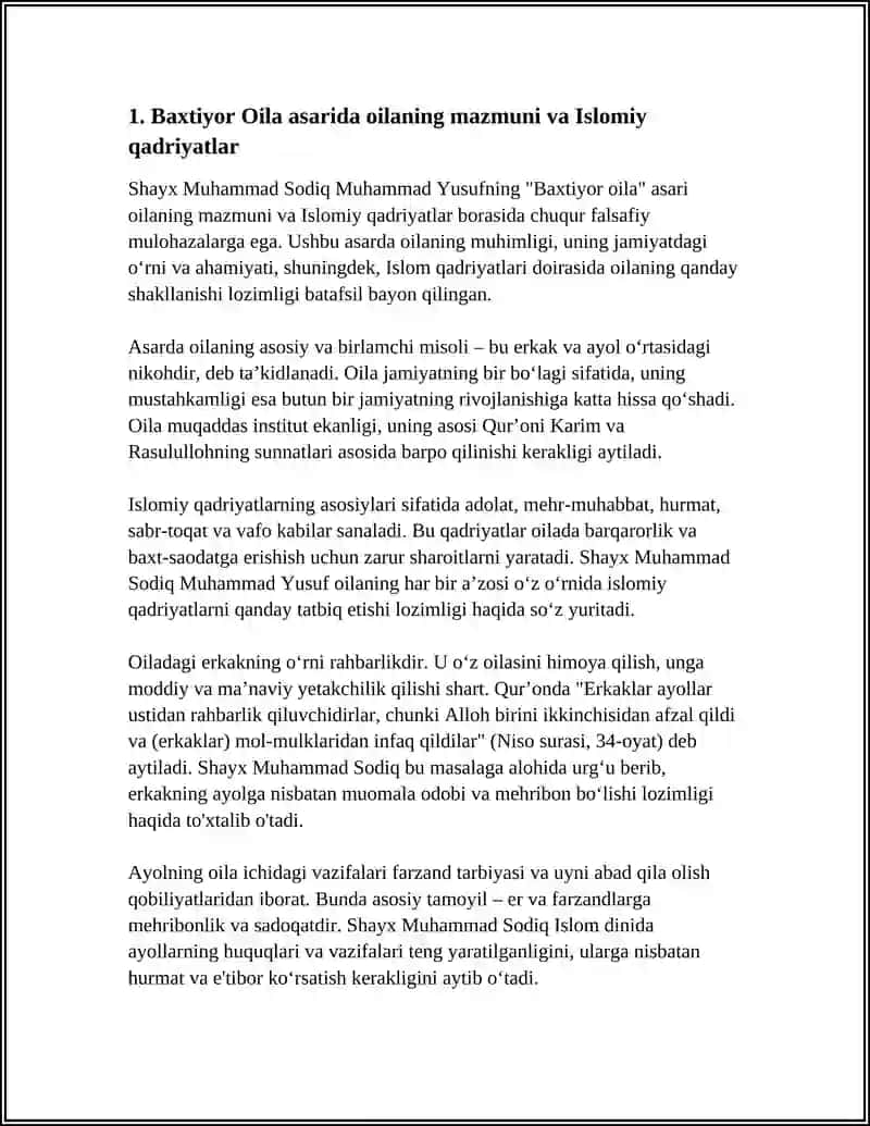 SHAYX MUXAMMAD SODIQ MUXAMMAD YUSUFNING BAXTIYOR OILA ASARIDA ISLOM QADRIYATLARINING TALQINI 3