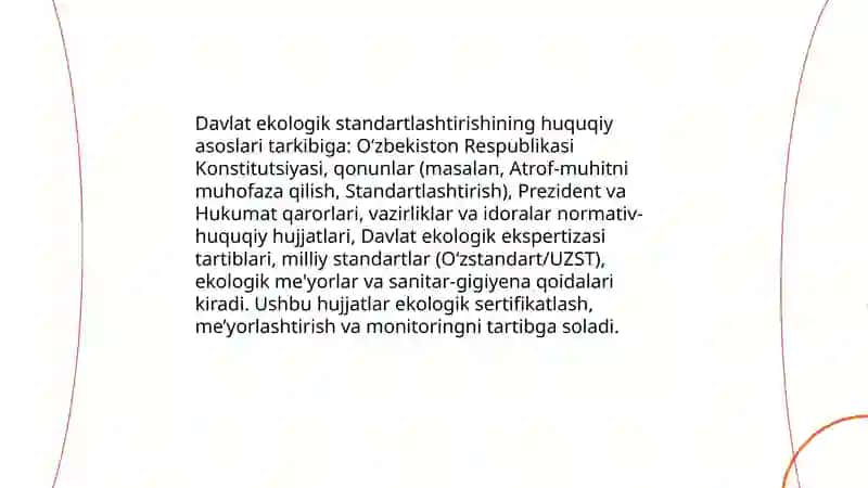Davlat ekologik standartlashtirish, sertifikatlash-tirish va me’yorlashtirish 3