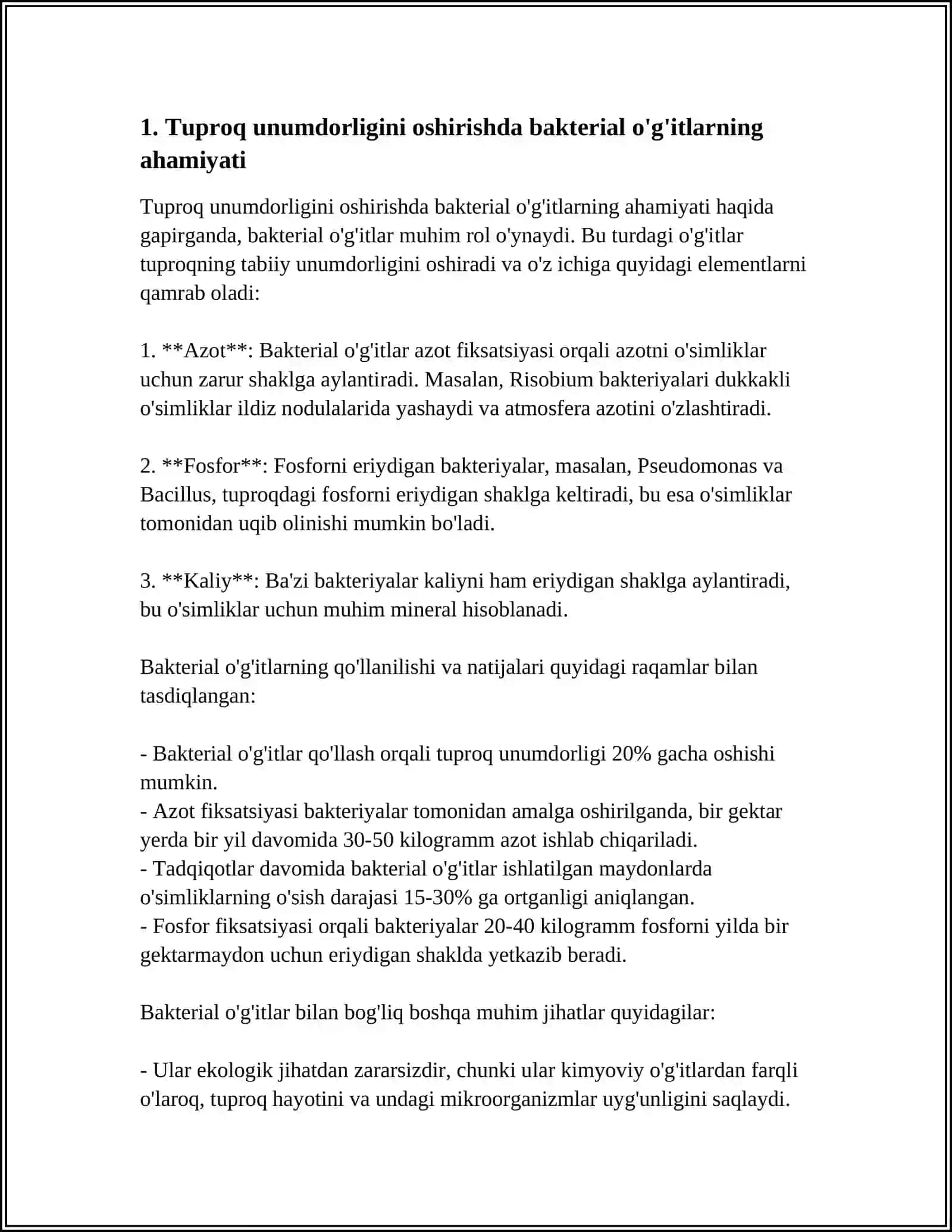 Tuproq unumdorligini oshirishda bakterial o'g'itlarning ahamiyati 3