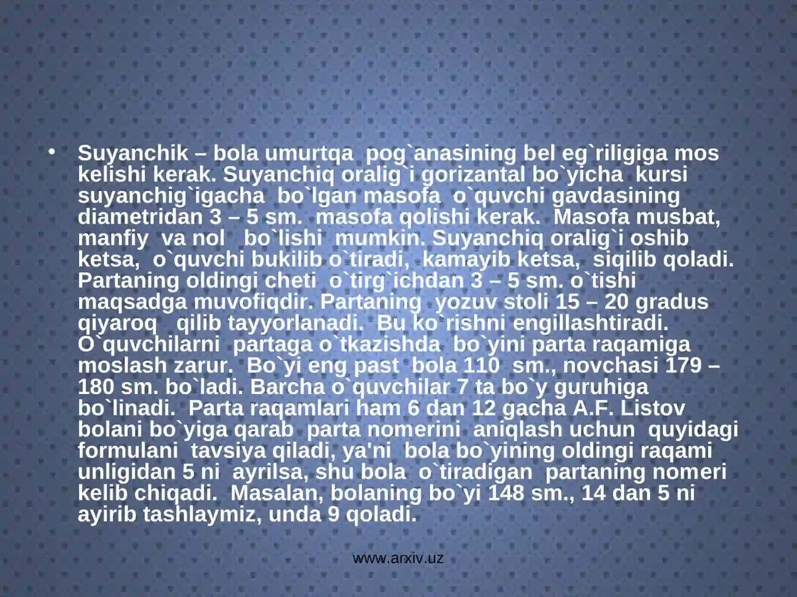 Sinf jixozlariga quyiladigan gigiеnik talablar 3