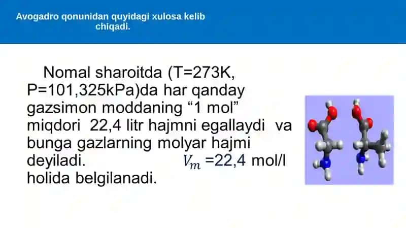 Avogadroqonuni va undan kelib chiqadigan xulosalar 3