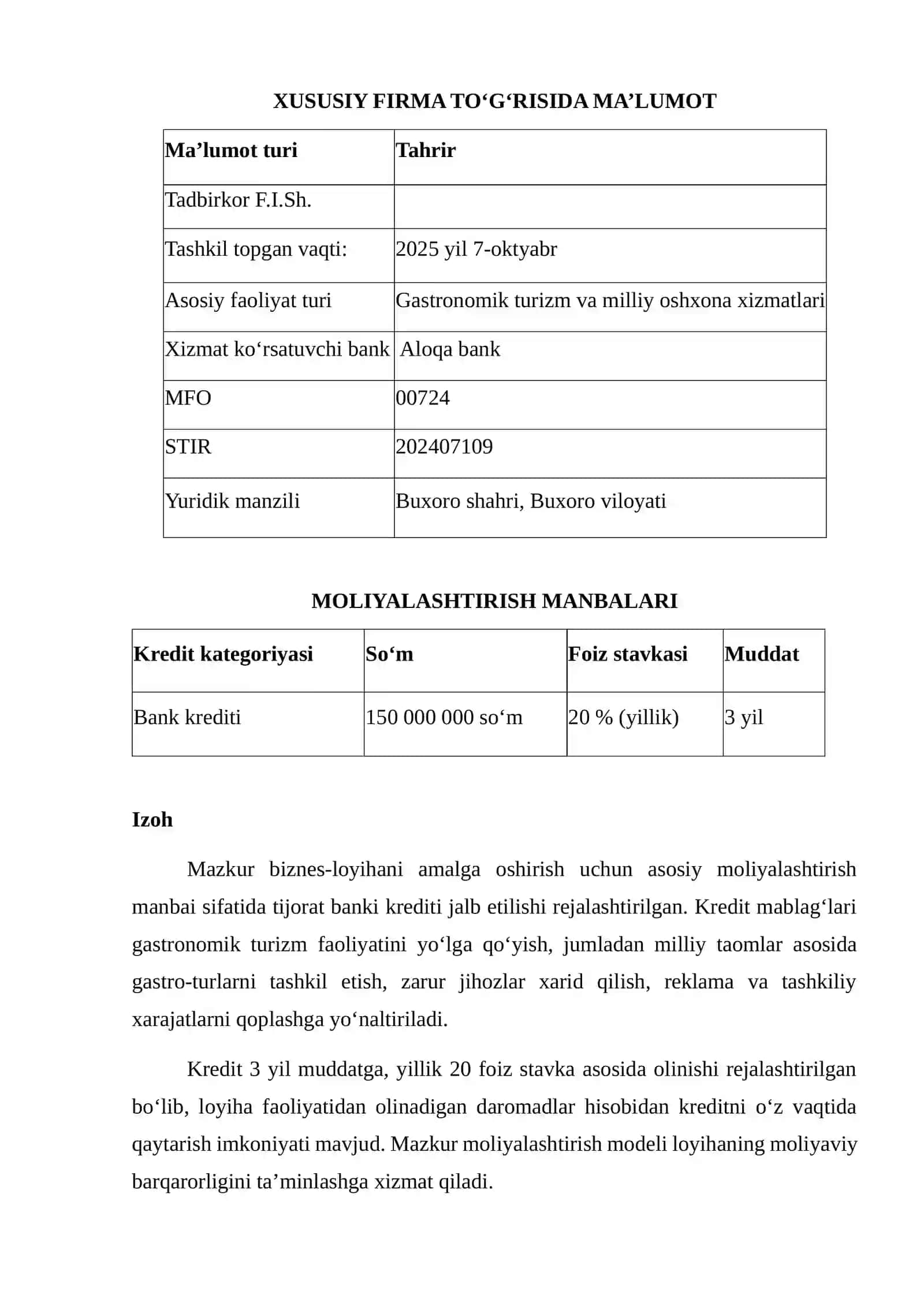 Biznes reja Milliy taomlar asosida gastronomik turizm 3