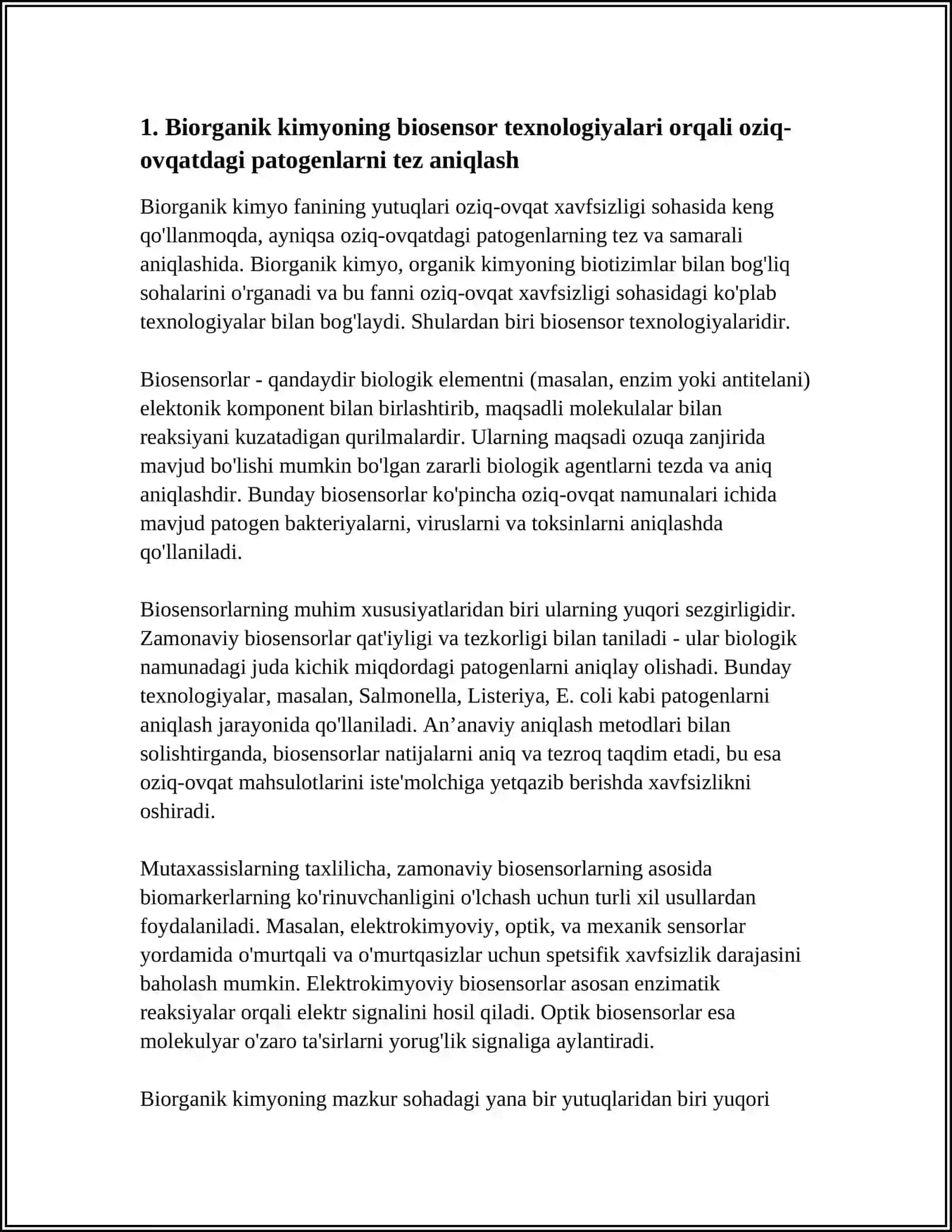BIORGANIK KIMYO FANINING YUTUQLARIDAN OZIQ-OVQAT XAVFSIZLIGI SOHASIDA FOYDALANISH 3
