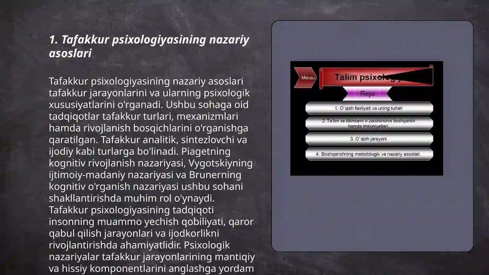 Tafakkur psixologiyasi sohasida ishlarning nazariy va amaliy ahamiyati 3