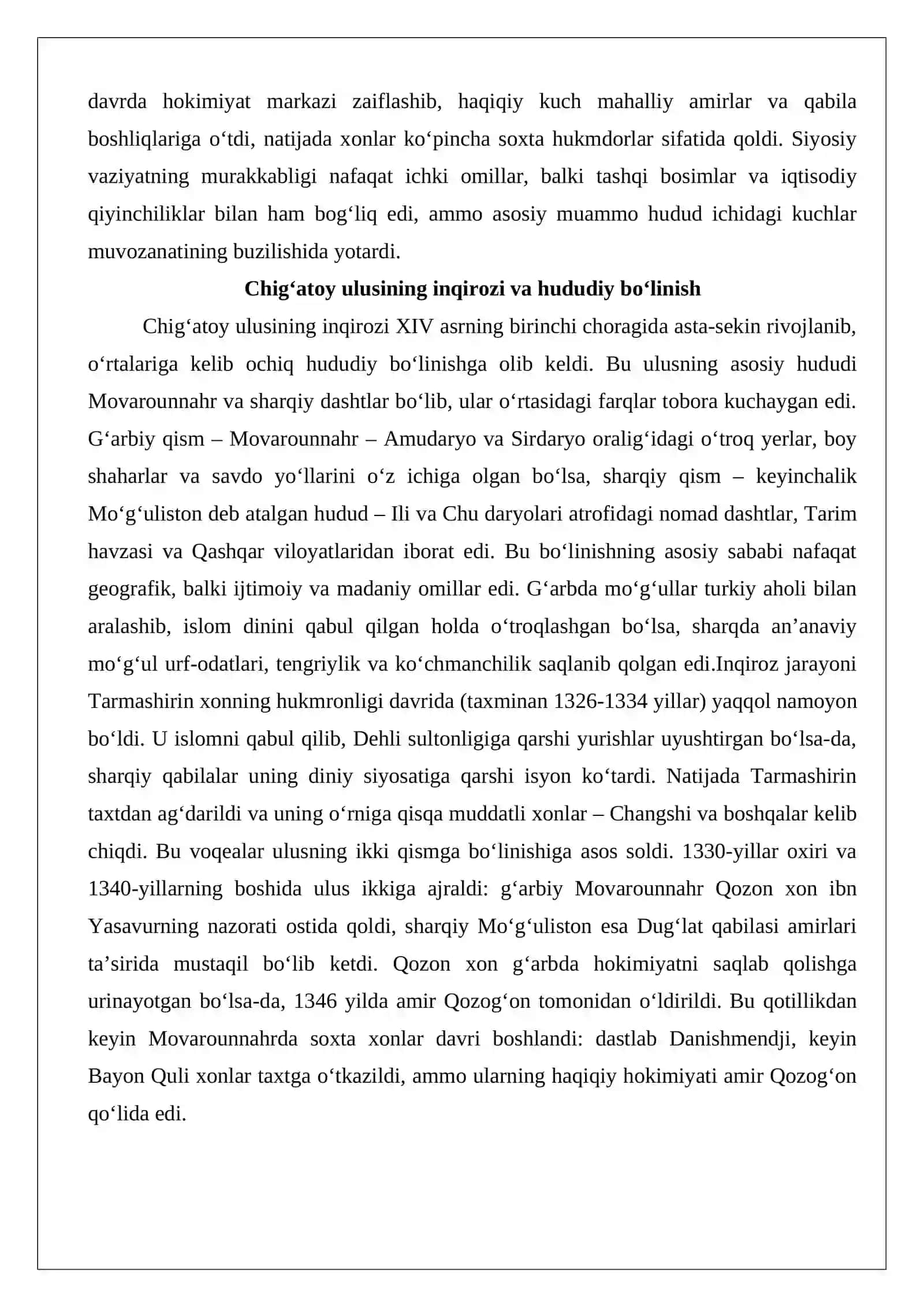 XIV asrning 40–50 yillarida Movarounnahr siyosiy hayotida amir va beklarning tutgan o‘rni va roli 3