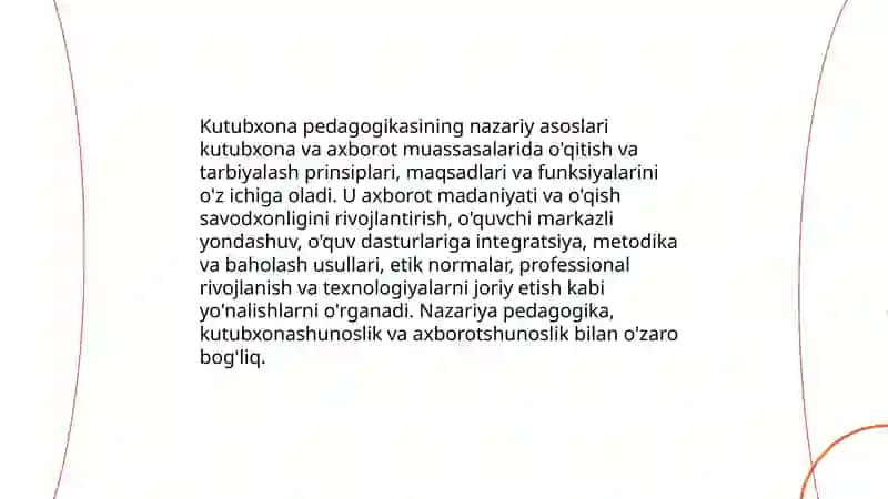 Kutubxona pedagogik faoliyat nazariyasi va amaliyotining yetakchi yoʻnalishlari 3