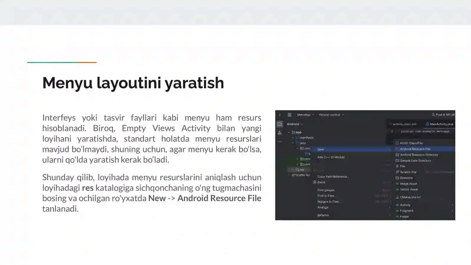 Menyu yaratish 3