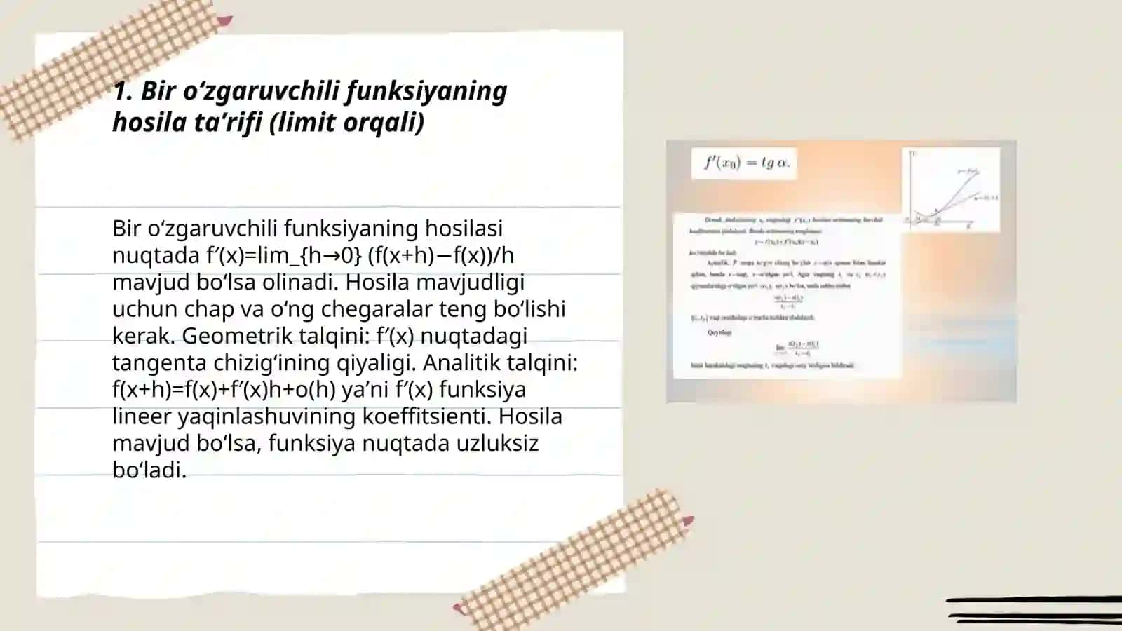 Bir oʻzgaruvchili funksiyaning hosilasi 3