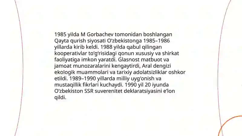 Qayta qurish "yillarida Oʻzbekistondagi ijtimoiy -siyosiy vaziyat 3