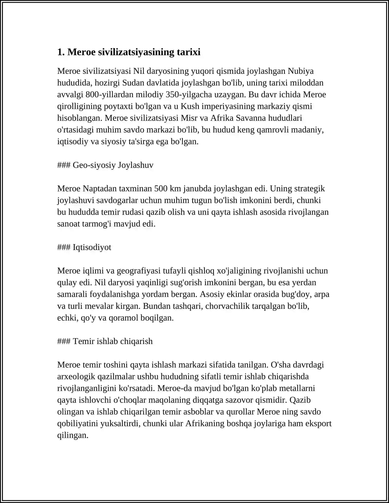QADIMGI JANUBIY SHARQIY OSIYO SIVILIZATSIYASINING O'ZIGA XOS XUSUSIYATLARI.MEROE SIVILIZATSIYASI 3
