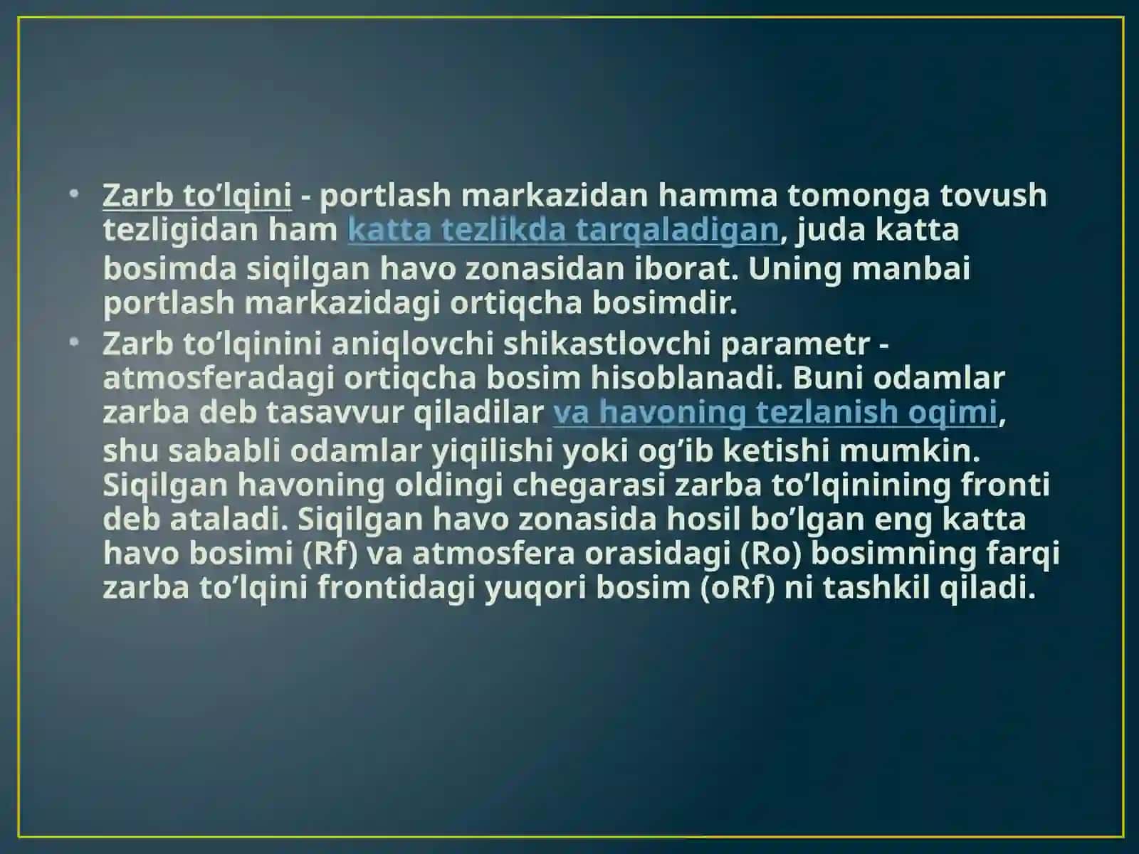 Zаrb tо’lqini.Jabrlanish zonalari yorug'lik ajralishi o'tuvchi nurlar. 3