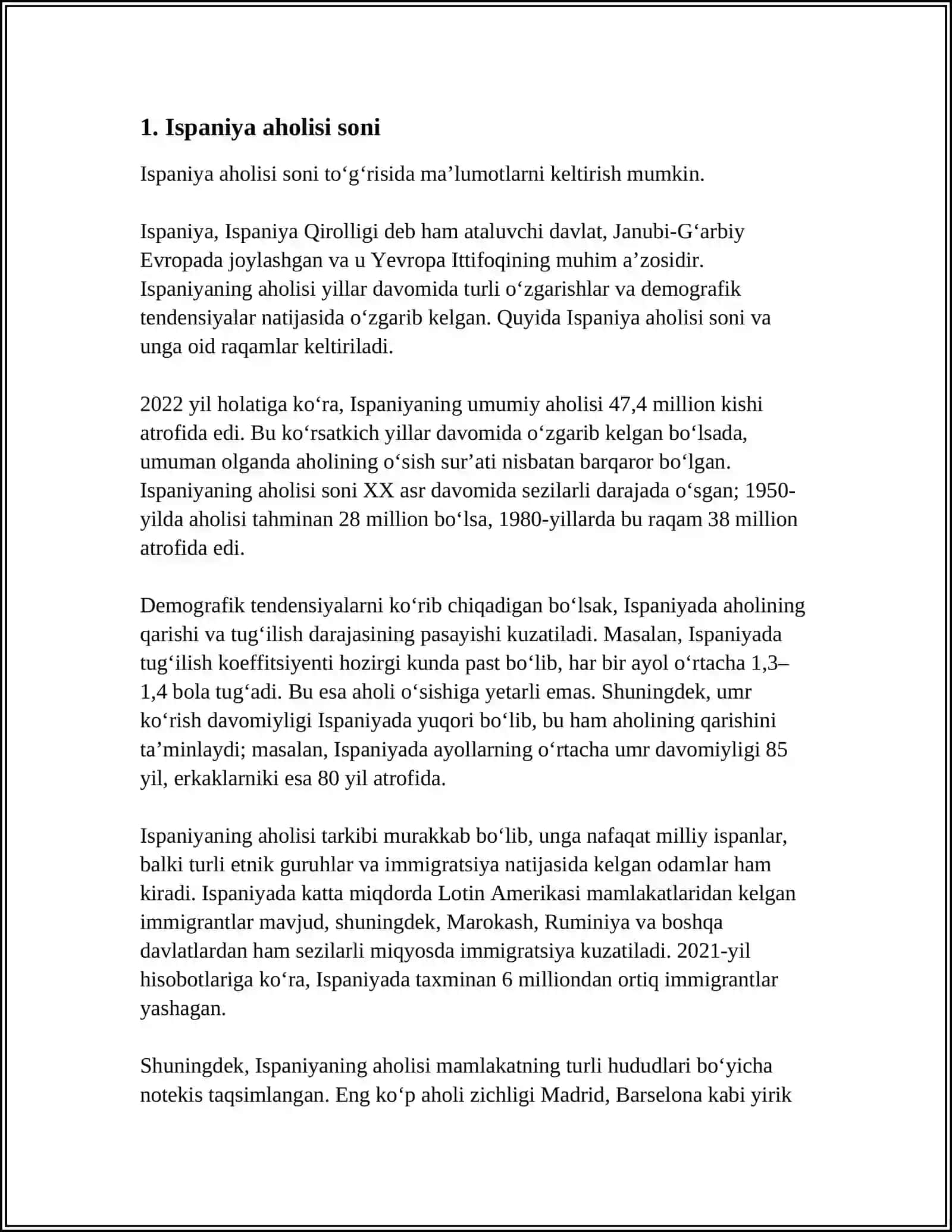 ISPANIYA DAVLATINING STATISTIK KO'RSATKICHLARI 3