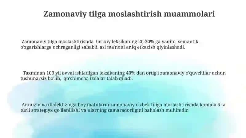 Tarjimada tarixiy arxaik leksikani aks ettirish muammolari 3