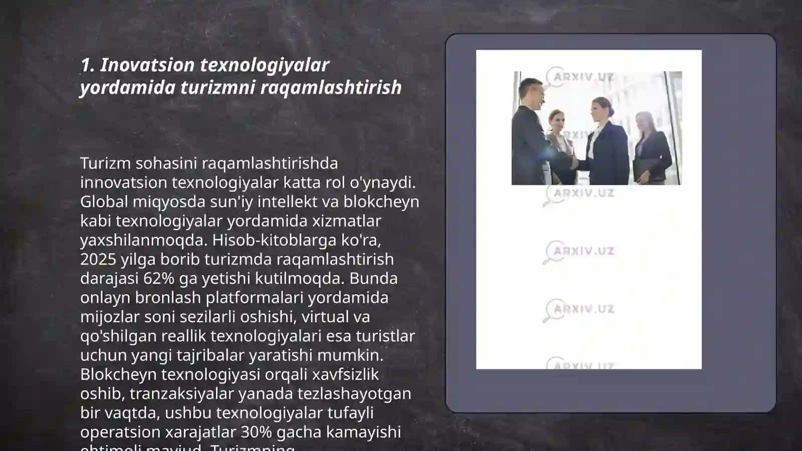 Turizm biznesini rivojlantirishga inovatsion yondashuvlar mavsuzida taqdimot 3