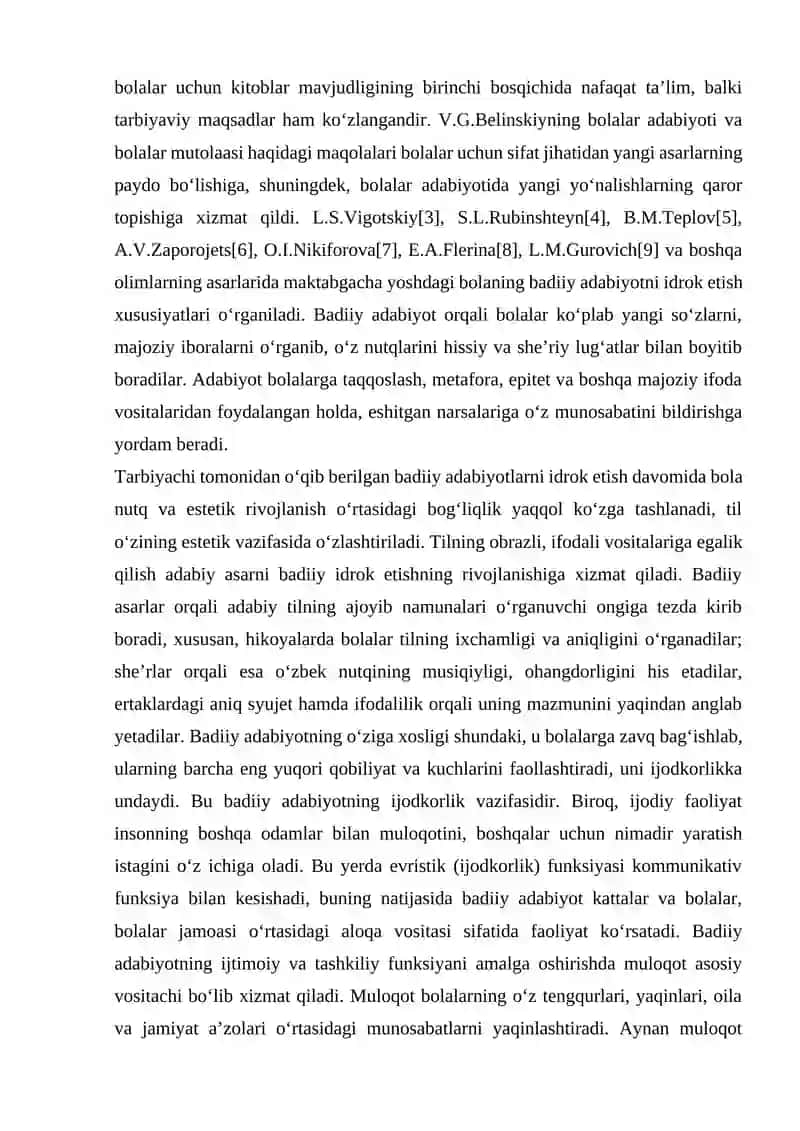 Maktabgacha yoshdagi bolalarni ma’naviy dunyoqarashini shakllantirishda badiiy adabiyotning o’rni 3