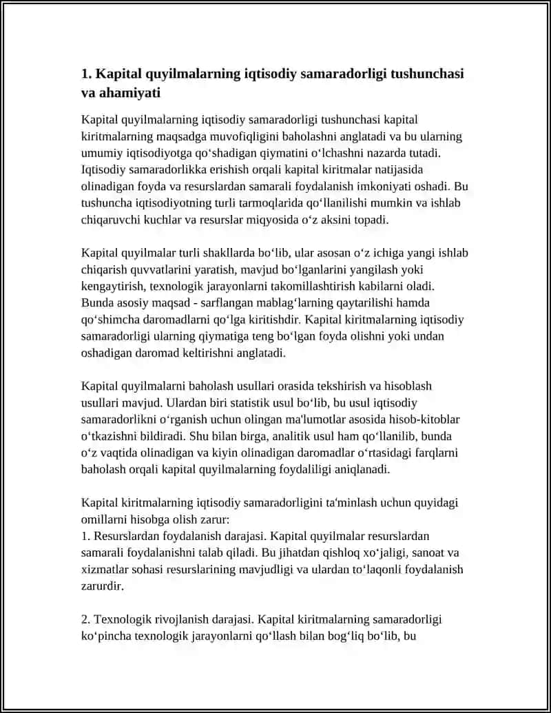 Kapital quyilmalarning iqtisodiy samaradorligi va uni aniqlash yullari 3