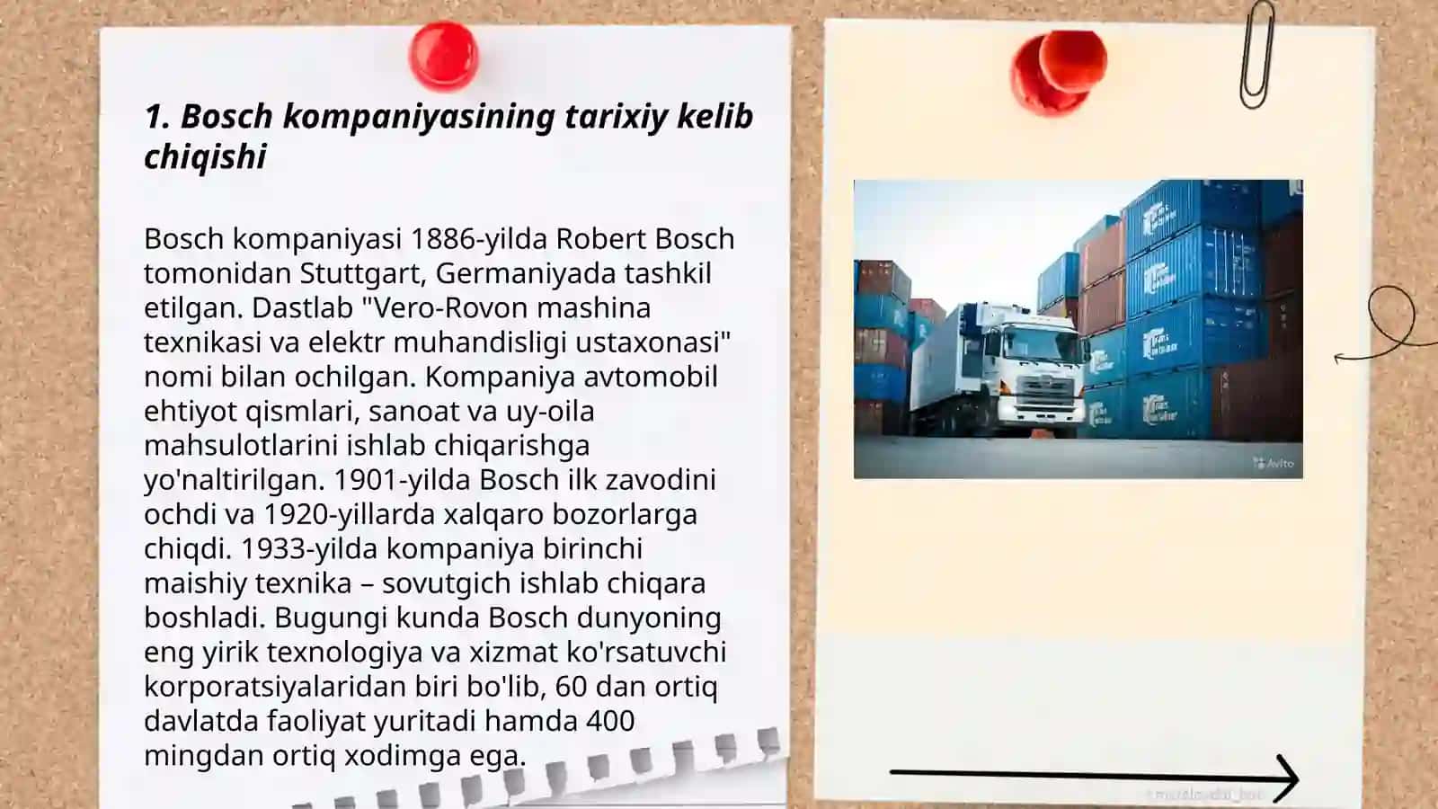 Bosch kompaniyasining kelib chiqishi, iqtisodiy holati, logistikasi, transport logistikasi haqida 3