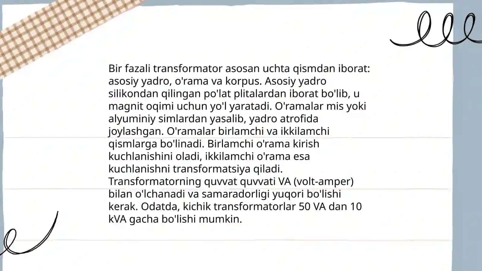 Bir Fazali Transfarmatorning Tuzilishi va Ishlash Pirinsipi 3