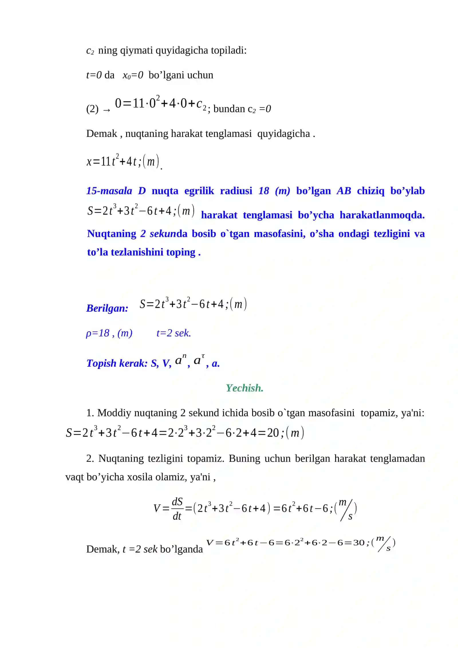 Nuqta kinematikasiga oid misollar yechish 3