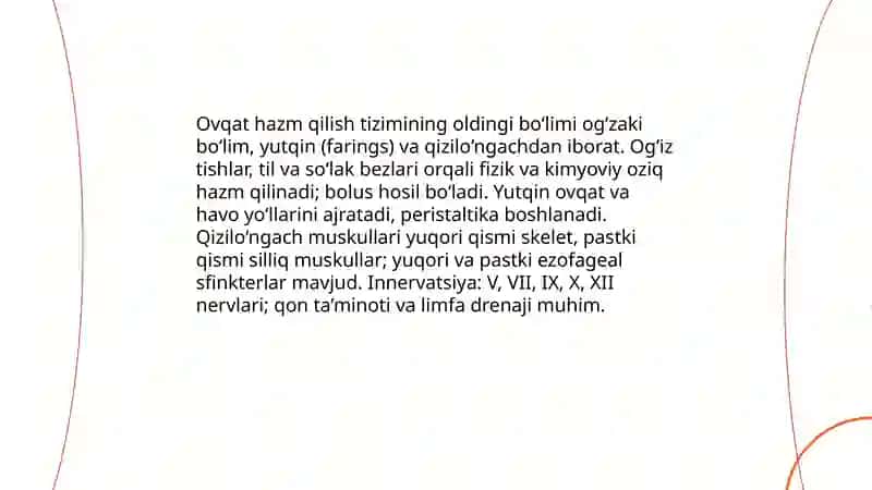 Ovqat hazm qilish tizimining oldingi bo‘limi 3